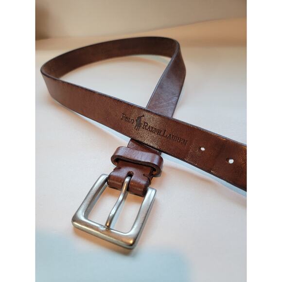 Polo Ralph Lauren Brown Leather Belt Silver Buckle Men's Sz 36 - Picture 3 of 12